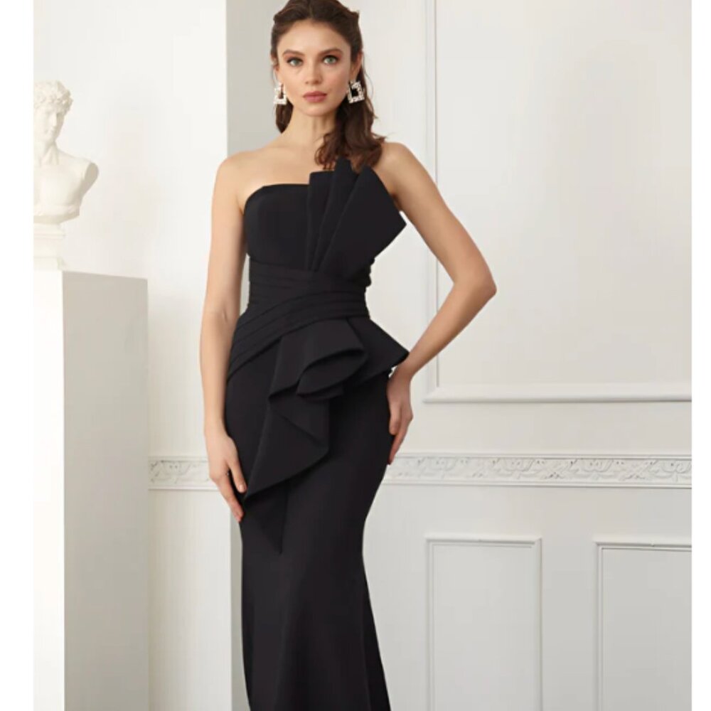 Front Tie Bow Black Formal Gown